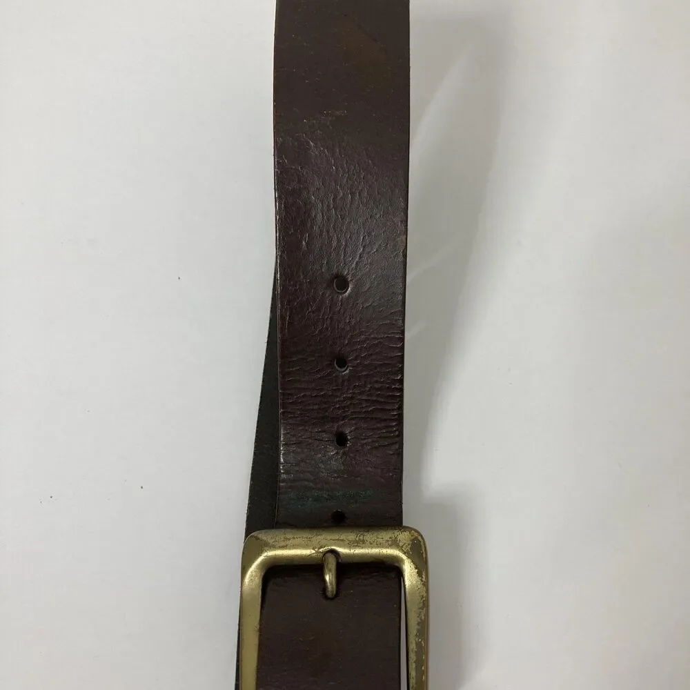 Timberland Leather Belt Mens 32 Brown Antique Brass Buckle Tree Logo Casual - Picture 12 of 14